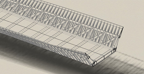 This detail of the Bridge of Remembrance (Tas) by Denton Corker Marshall, depicts an architectural moment requiring detailed construction drawings. Image: Denton Corker Marshall/ARUP. Traditional land owners: the Muwinina and Palawa peoples. 
